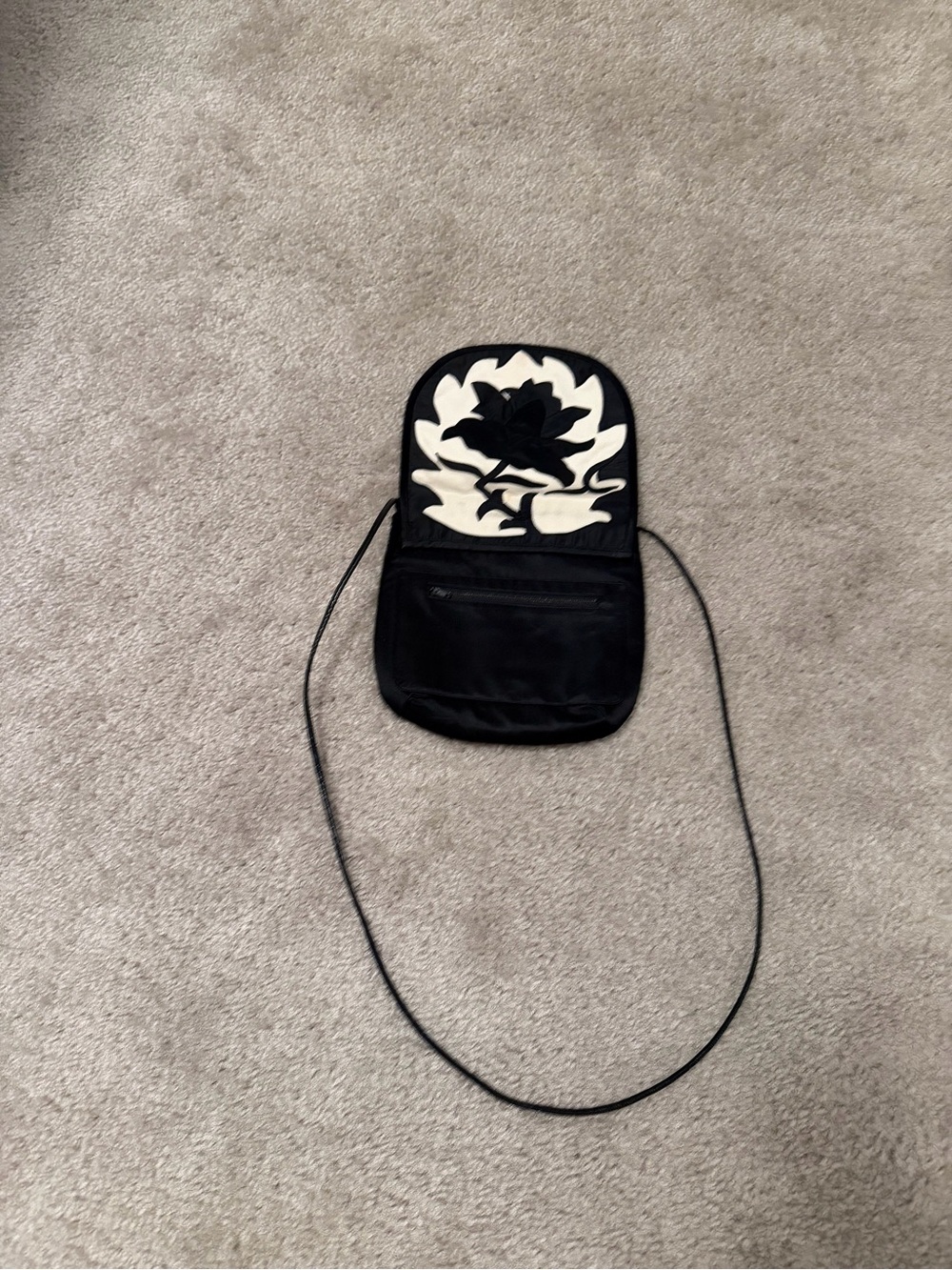 Vintage Hanae Mori Black Satin Crossbody Shoulder Bag Floral Applique Evening
